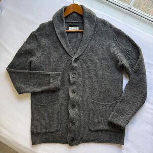 Line of Trade Mens 100% Shetland Wool Shawl Collar Cardigan Sweater Medium Grey